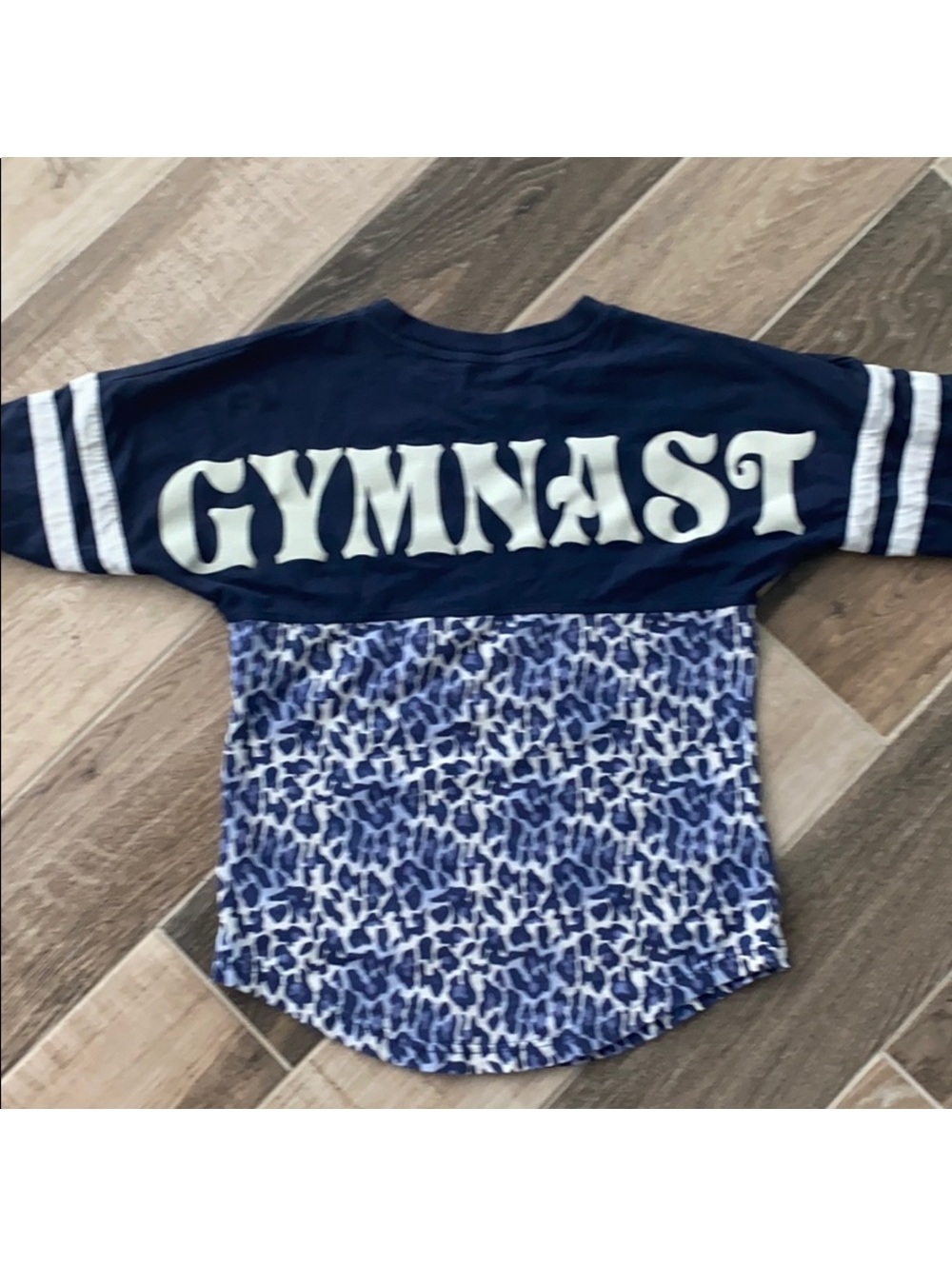 Youth Large Navy and White Cheetah Print Gymnast Long Sleeve YL EUC